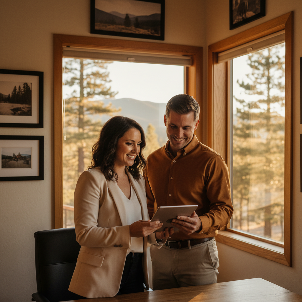 Realtor reviewing estimate in White Mountains office