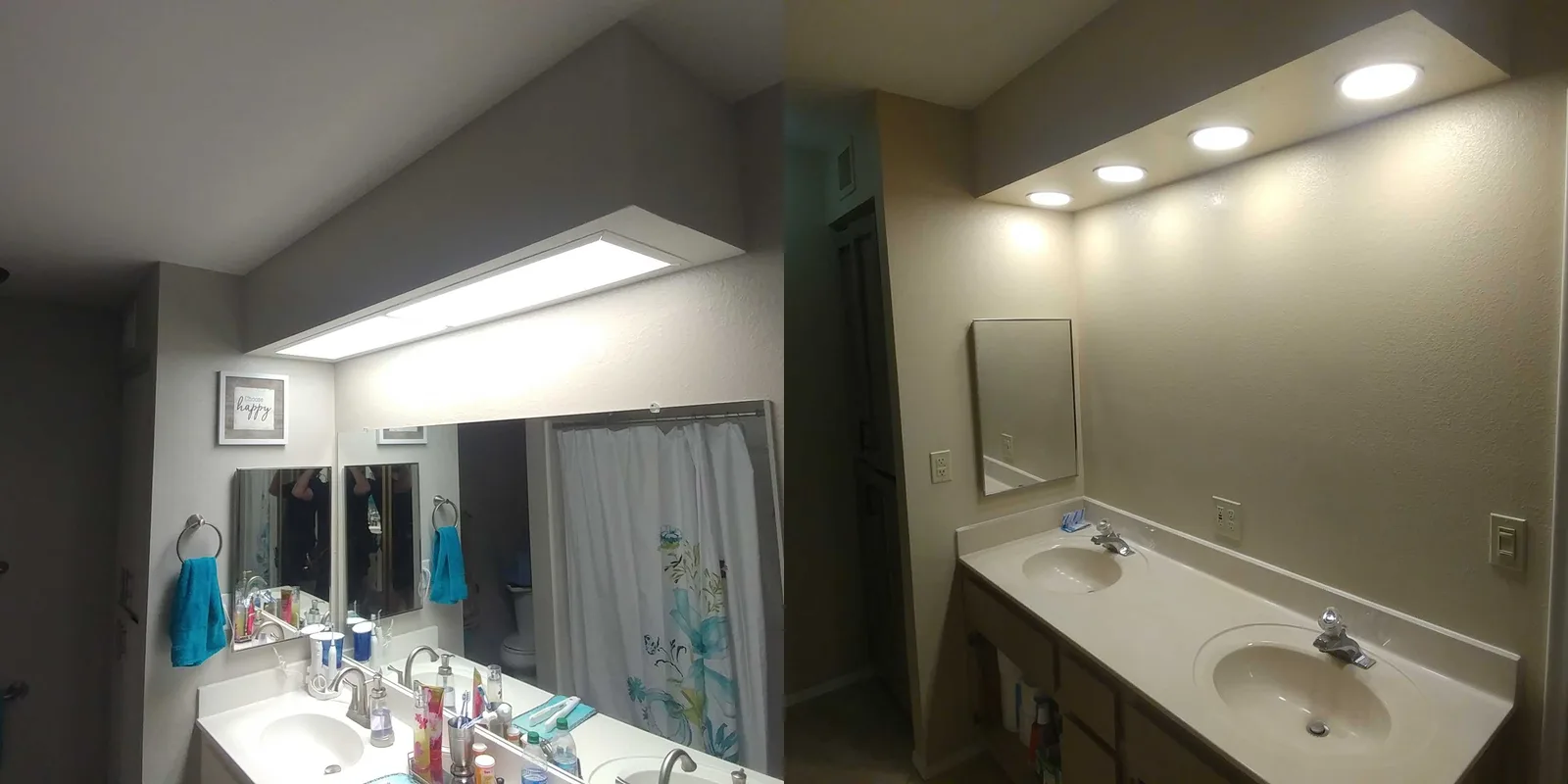Bathroom lighting upgrade to LED, before and after, White Mountains, AZ