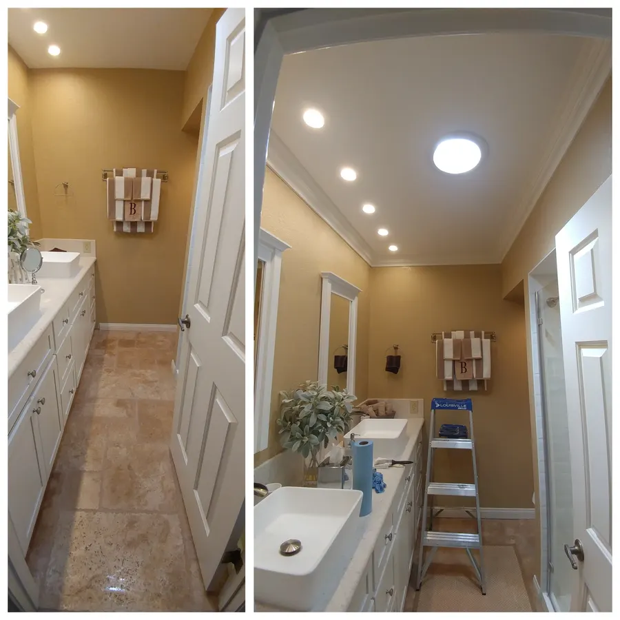 Bathroom lighting and vanity, before and after, White Mountains, AZ