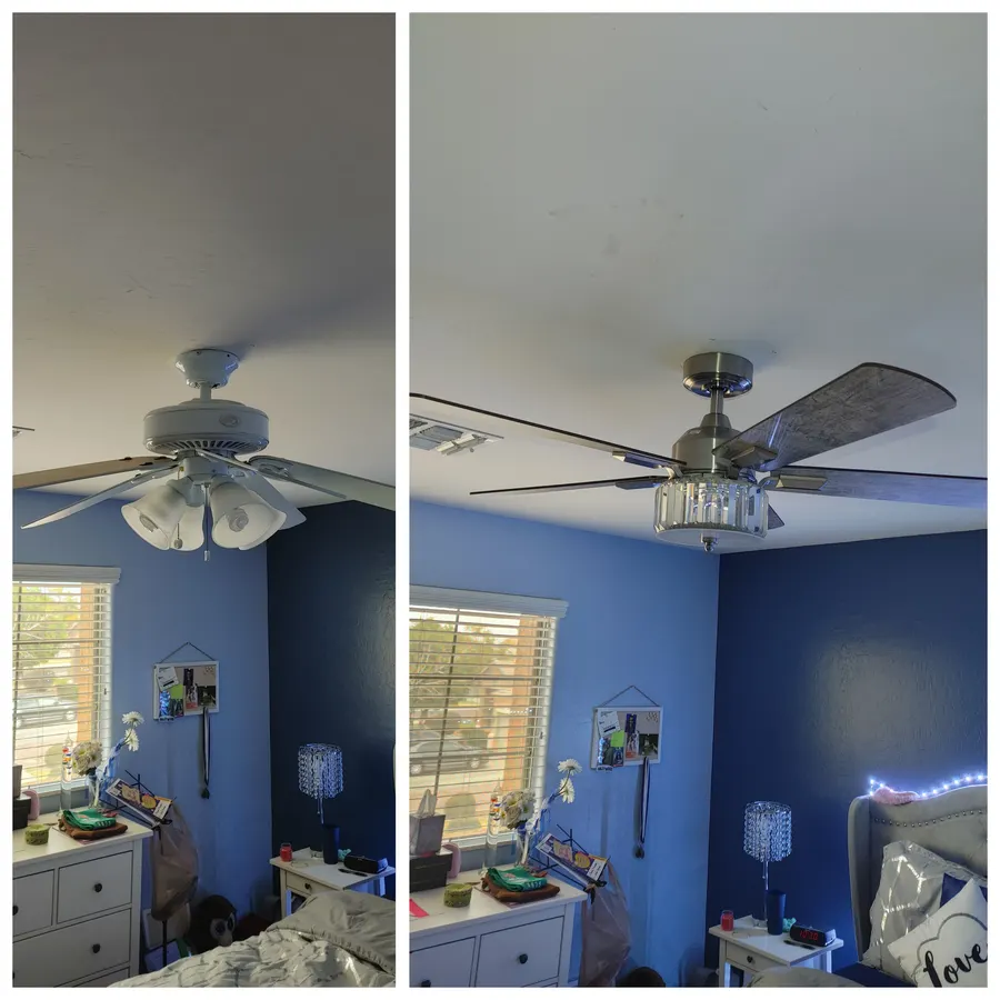 Ceiling fan replacement, before and after, White Mountains, AZ