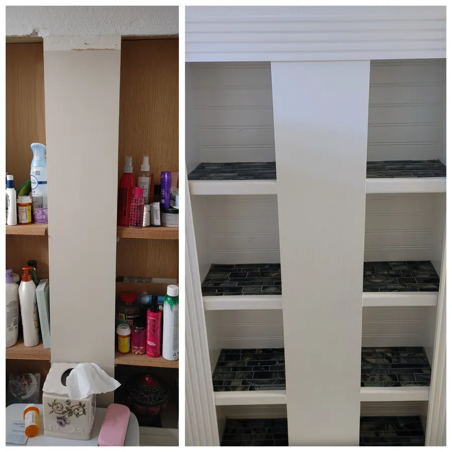 Closet shelves, before and after, White Mountains, AZ