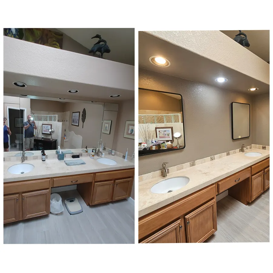 Double vanity refresh, before and after, White Mountains, AZ