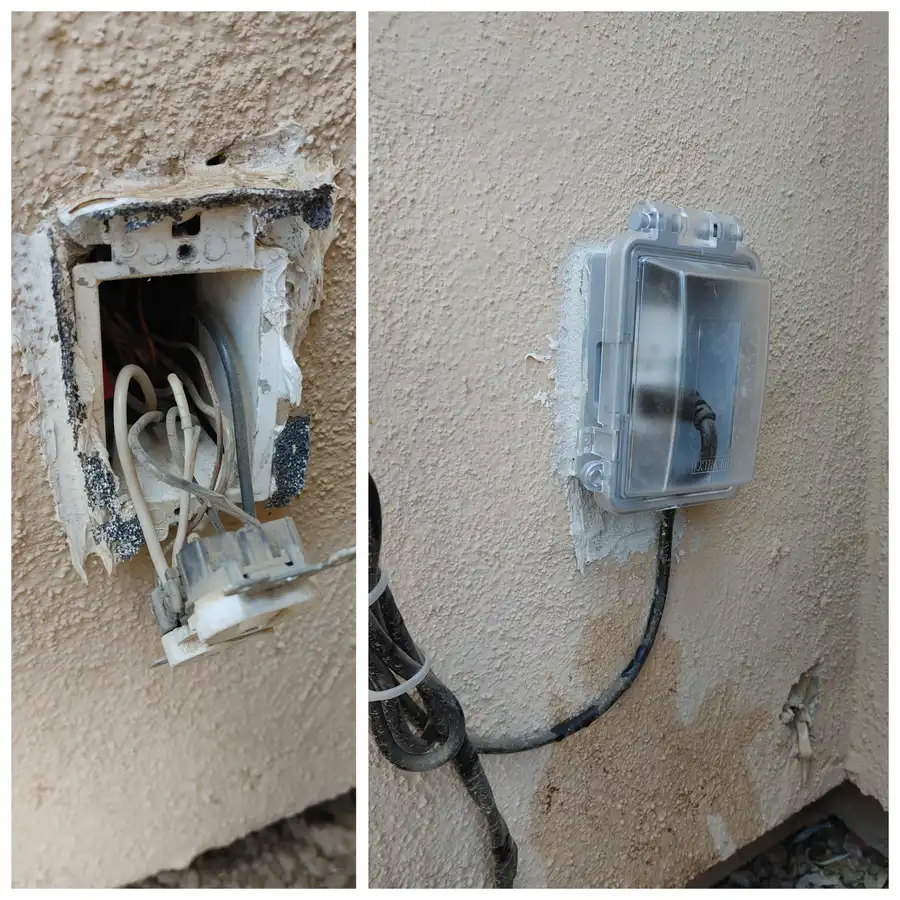 Exterior outlet, weatherproof cover, White Mountains, AZ