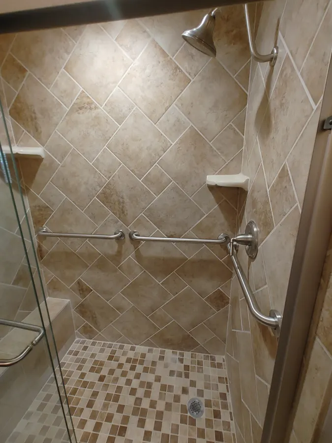 Tiled shower with grab bar, White Mountains, AZ