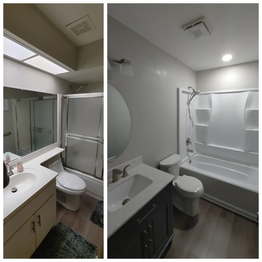 Tub and shower refresh, before and after, White Mountains, AZ