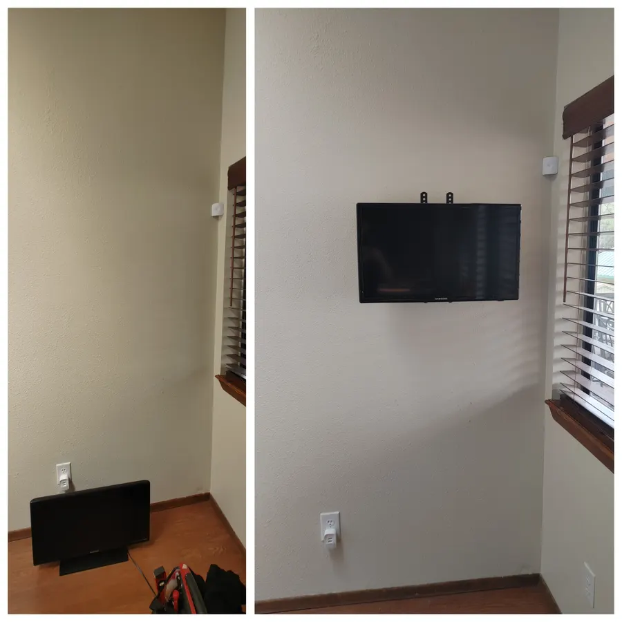 TV mount, before and after, White Mountains, AZ