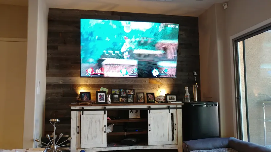 TV mount, reclaimed wood wall, White Mountains, AZ