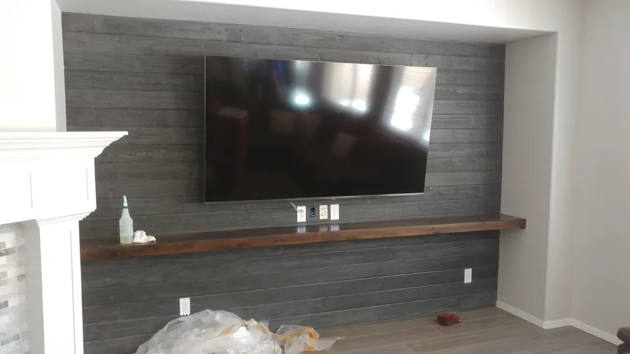 TV mount, shiplap accent wall, White Mountains, AZ