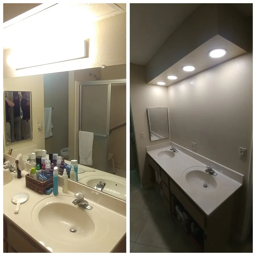 Vanity light fixture, before and after, White Mountains, AZ